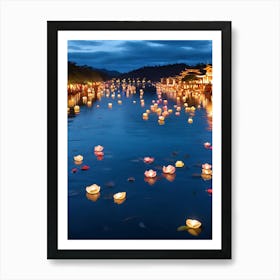 Lanterns Floating In The Water Art Print