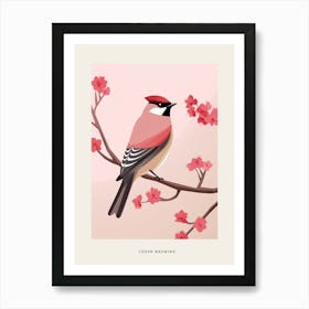 Minimalist Cedar Waxwing 3 Bird Poster Art Print