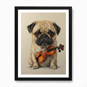 Pug Dog Playing Violin Art Print