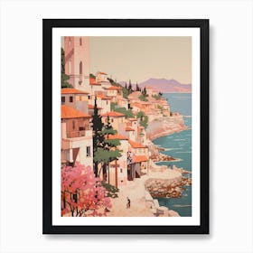 Budva Montenegro 2 Vintage Pink Travel Illustration Art Print