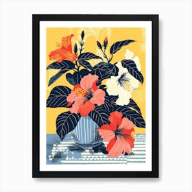 Hibiscus Flowers On A Table   Contemporary Illustration 2 Art Print