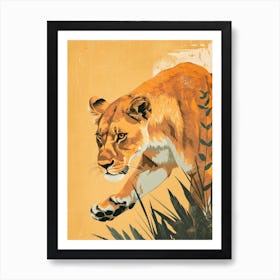 African Lion Lioness On The Prowl Illustration 2 Art Print