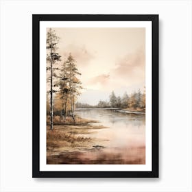 Lake In The Woods In Autumn, Painting 57 Art Print