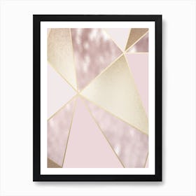 Rose Gold Baby Pink And Gold Line Abstract Art Print