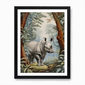 Rhino In The Jungle Realistic Illustration 5 Art Print