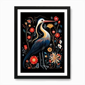 Folk Bird Illustration Stork Art Print