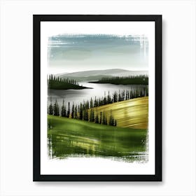 Landscape With Trees And Lake Vector Art Print