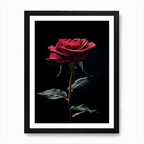 Single Red Rose On Black Background 6 Art Print