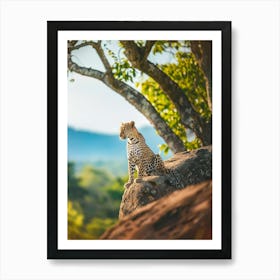 Leopard Sitting On A Rock Art Print