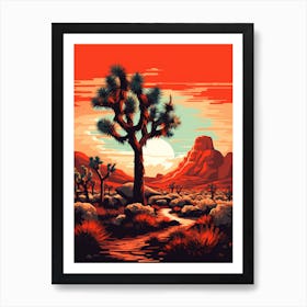 Silver Joshua Tree In Retro Illustration Art Print