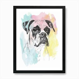 Boxer Dog Pastel Watercolour Line Illustration Art Print