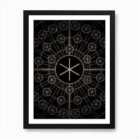Geometric Glyph Radial Array in Glitter Gold on Black n.0411 Art Print