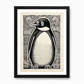 B&W Bird Linocut Penguin 2 Art Print