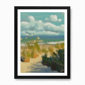 Seaside landscape - original oil painting perfect for a beach house or relaxing wall art - swimming vibes Art Print