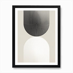 Mid-century geometric shapes in black and white Art Print