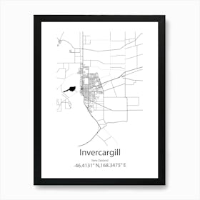 Invercargill,New Zealand Minimalist Map Art Print