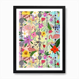 Tropical Flower Flamingo Art Print