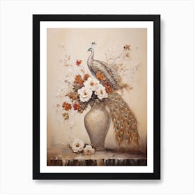 Peacock Flower, Autumn Fall Flowers Sitting In A White Vase, Farmhouse Style 1 Art Print