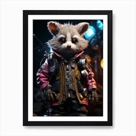 Cyberpunk Style A Possum Standing On A Skateboard 1 Art Print