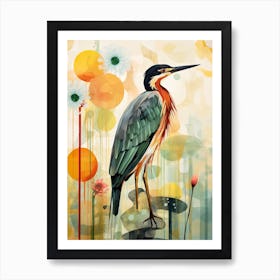 Bird Painting Collage Green Heron 2 Art Print