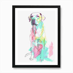 Rhodesian Ridgeback Pastel Line Watercolour Illustration 2 Art Print