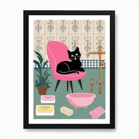 Cat In Pink Chair Art Print