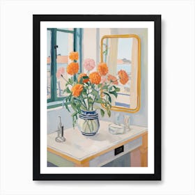A Vase With Marigold, Flower Bouquet 1 Art Print