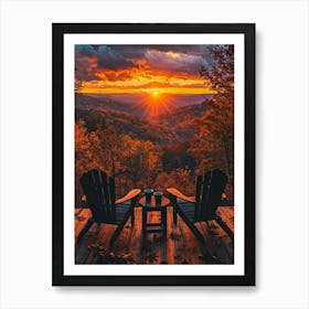 Autumn Sunset | Enjoying the View | Cosy Cabin Viewpoint Photography | Photographic Print Idyllic Landscape Scenery Over the Forest | National Park in HD Art Print
