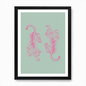 Green And Pink Tigers Art Print