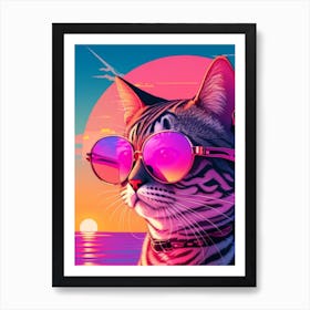 Cat And Sunset Art Print