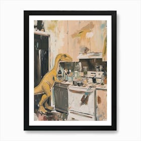 Dinosaur Cooking In The Kitchen Pastel Painting 1 Art Print