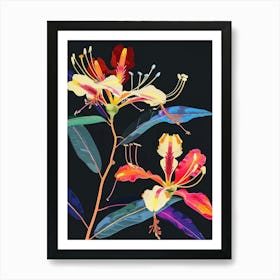 Neon Flowers On Black Peacock Flower 4 Art Print