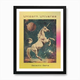 Unicorn In Space Playing Basketball Retro 1 Poster Art Print