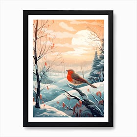 Robin In The Snow 1 Art Print