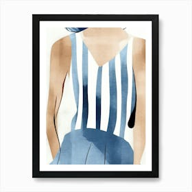 Woman In Blue Striped Dress Art Print