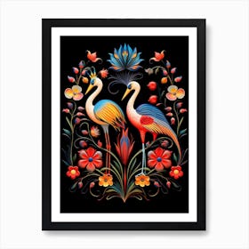 Folk Bird Illustration Crane 2 Art Print