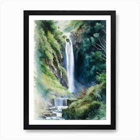 Mclean Falls, New Zealand Water Colour  (3) Art Print