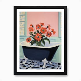 A Bathtube Full Gerbera In A Bathroom 1 Art Print