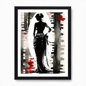 Topless Japanese Geisha Painting Art Print