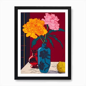 Peony With A Cat 2 Pop Art  Art Print