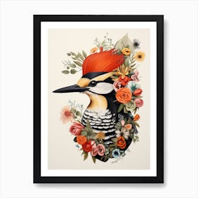 Bird With A Flower Crown Woodpecker 1 Art Print