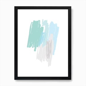 Abstract Mint and Blue Scribbles Art Print