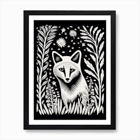 Fox In The Forest Linocut Illustration 29  Art Print