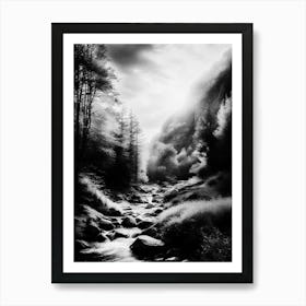 Black And White Mountain Stream 1 Art Print