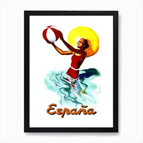 Spain, Girl With A Beach Ball Art Print