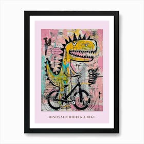 Dinosaur On A Bike Pink Purple Graffiti Style Illustration 1 Poster Art Print