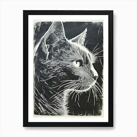 Chartreux Cat Linocut Blockprint 7 Art Print