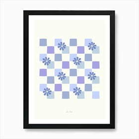 Blue Daisy Checkerboard Art Print