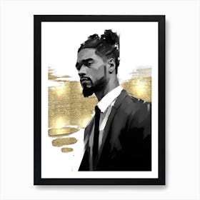 Black Man with Gold Abstract 6 Art Print