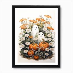 Cute Bedsheet Ghost, Botanical Halloween Watercolour 92 Art Print